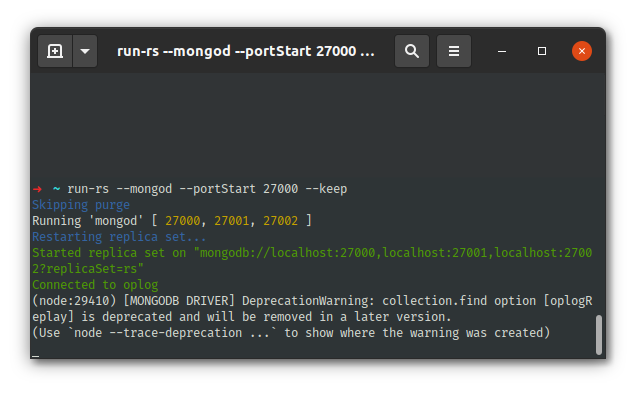 run-rs MongoDB running successfully