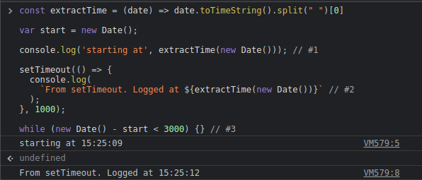 setTimeout on the console